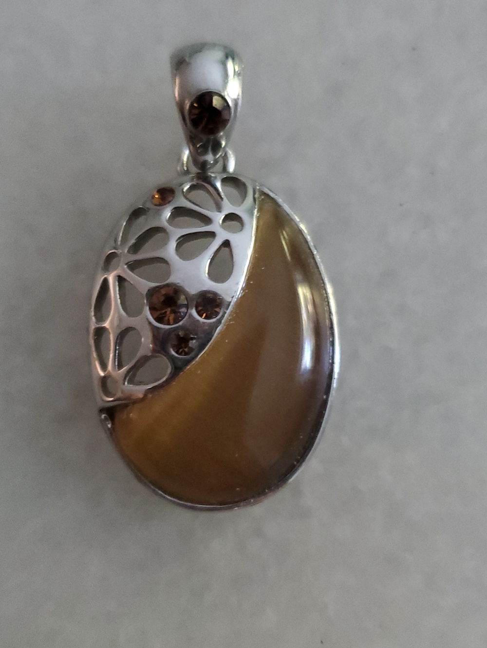 Lia Sophia Silver and Brown Oval Pendant Necklace